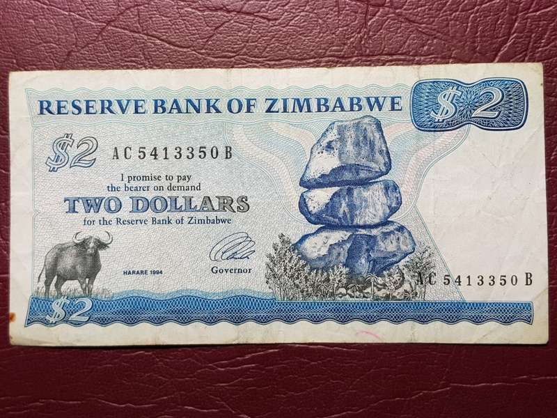 1994 Harare Zimbabwe 2 Dollar Note - Leonard Ladislas Tsumba Governor