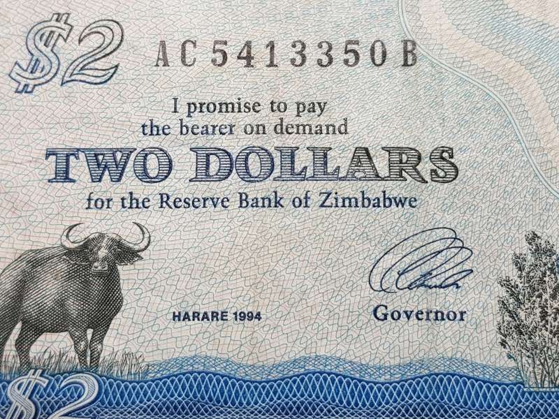 1994 Harare Zimbabwe 2 Dollar Note - Leonard Ladislas Tsumba Governor