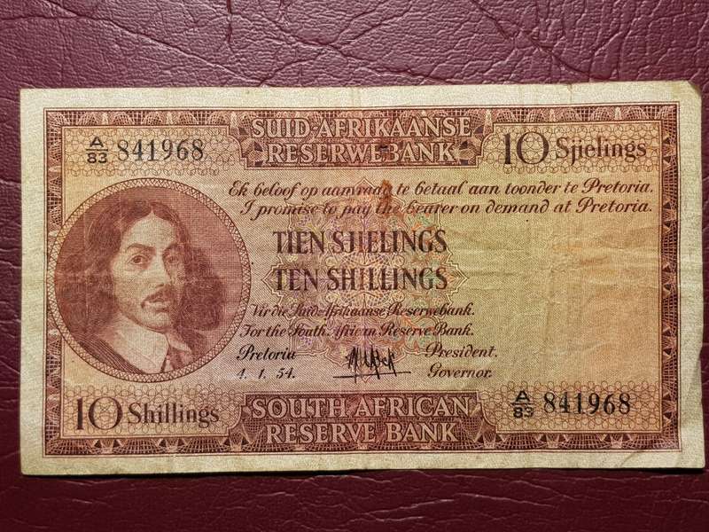 4. 1. 54 SARB 10 Shillings Afrikaans - English Signed MH De Kock