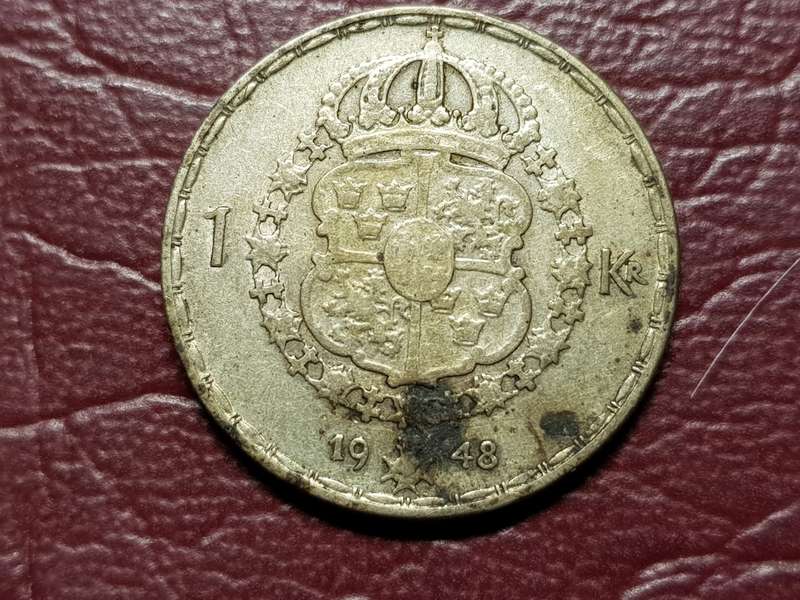 1948 Sweden Silver 1 Krona - Gustaf V