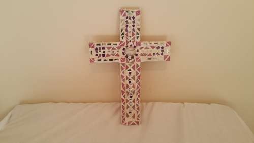 SO STUNNING!!! LARGE PINK MOSAIC WALL HANGING CROSS!!!!