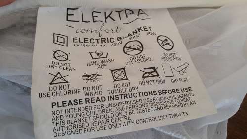 AN ELEKTRA COMFORT SINGLE FITTED ELECTRIC BLANKET!!!! WASHABLE!!!!