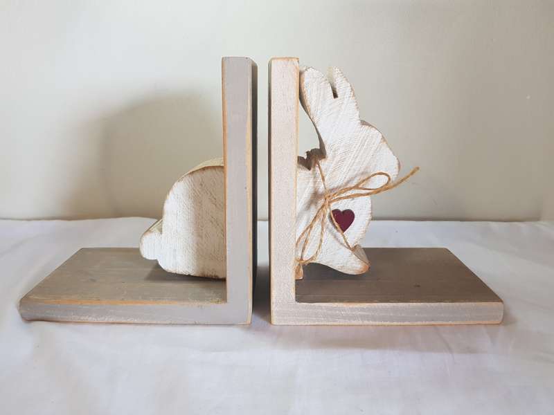 Collection of Bunny themed items! Book holders, Ceramic Bunny & Wooden Bunny Block