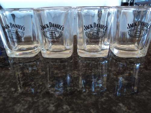 4 X AWESOME JACK DANIELS DBL SHOTGLASSES!!!!!!! Bid/glass
