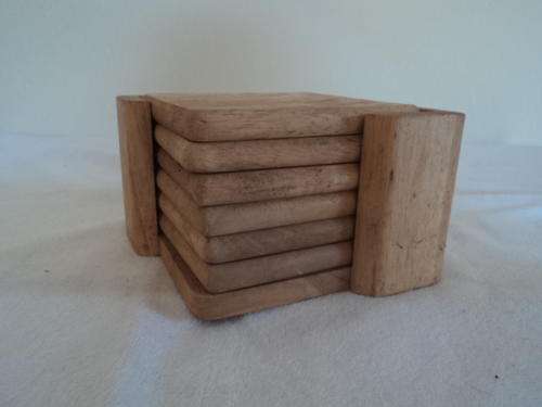STUNNING SET OF 6 SOLID WOOD COASTERS IN HOLDER!!!!!!