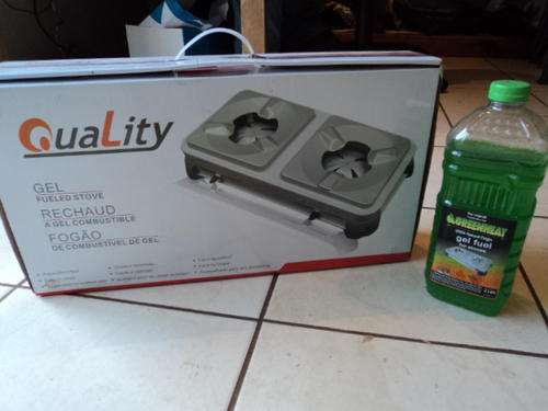 A 'QUALITY' GEL FUELED TWO PLATE STOVE PLUS BOTTLE OF GEL!!! ALMOST FULL!!!! USED ONCE!!