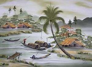 GENUINE ORIENTAL PAINTING ON MATERIAL