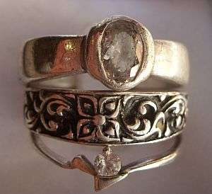 THREE TOTALLY DIFFERENT STERLING SILVER RINGS - FACETED CZ STONES - ONE BID GETS ALL !!!!!