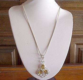 24 HR AUCTION !!! STERLING SILVER NECKLACE WITH LARGE PENDANT SET WITH FACETED GEMSTONES