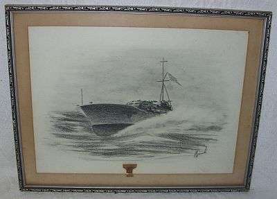 AN ORIGINAL WW2 LEAD PENCIL SKETCH OF A NAZI BOAT