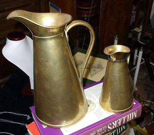 TWO STUNNING JS&S SOLID BRASS ANTIQUE EWERS - EARLY 20TH CENTURY