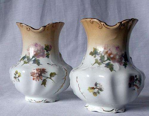 A BEAUTIFUL PAIR OF VICTORIAN ERA PORCELAIN VASES BY DOULTON BURSLEM !!! 120 YEARS OLD !!!