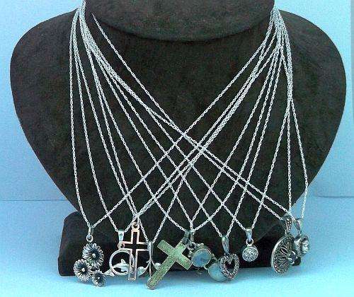 SOMEBODY STOP ME !!! HUGE HAUL !!! 10 STERLING SILVER NECKLACES WITH PENDANTS !!! BID PER SET ......