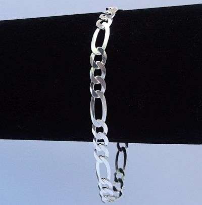 AN AWESOME SOLID STERLING SILVER FIGARO STYLE BRACELET MADE IN ITALY !!! WOW !!! LAST ONE !!!