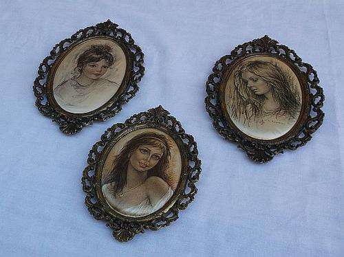 ONCE .TWICE..THREE TIMES A LADY ...BEAUTIFUL VINTAGE FRAMES WITH ARTWORKS PRINTED ON SILKY MATERIAL