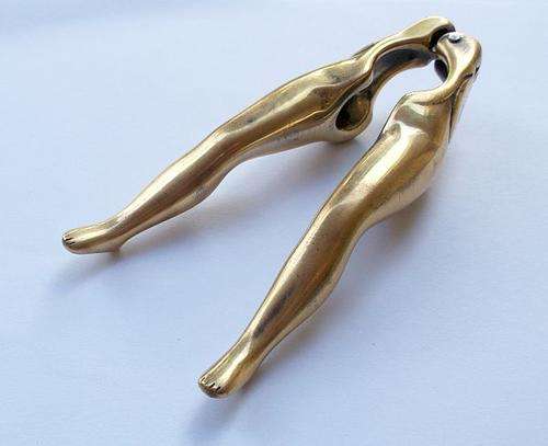 A DELIGHTFUL ""EROTICA"" VINTAGE SOLID BRASS NUTCRACKER IN THE FORM OF SEXY LADY LEGS...MOOI MAN !!