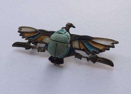 EXCEPTIONALLY RARE ART DECO EGYPTIAN REVIVAL BROOCH SET IN "800" SILVER