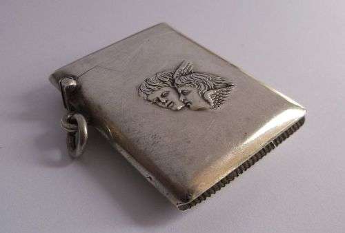 THE MOST STUNNING ANTIQUE HALLMARKED STERLING SILVER VESTA CASE WITH ANGELS MOTIF.....DIVINE !!!