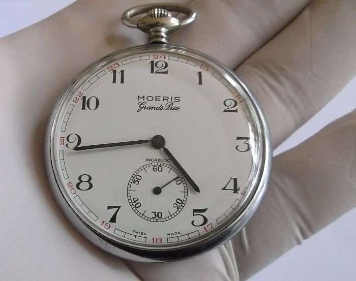 ULTRA RARE !!! S.A.R - S.A.S ...VINTAGE MOERIS GRAND PRIX INCABLOC SWISS MADE POCKET WATCH !!! WOW !