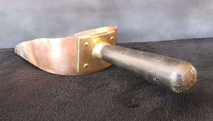 AN OLD COPPER AND ADDED METAL COAL SCOOP ....