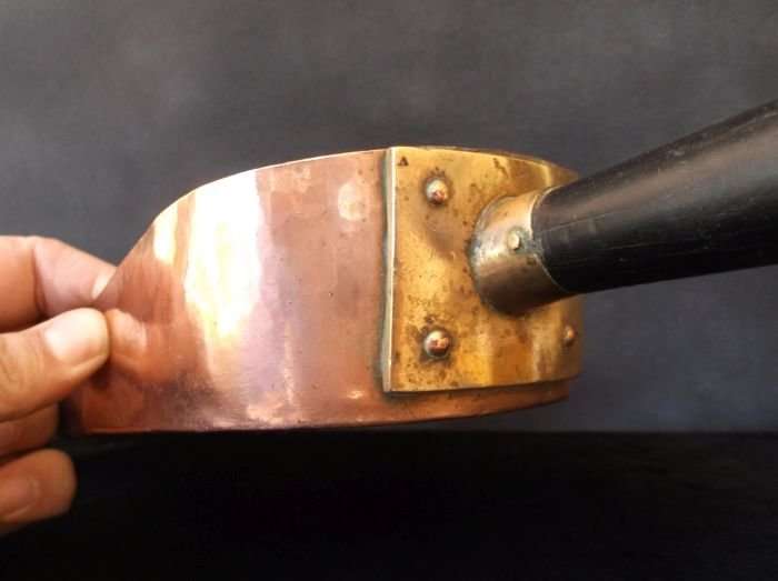 AN OLD COPPER AND ADDED METAL COAL SCOOP ....