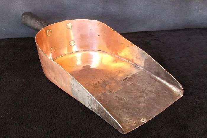 AN OLD COPPER AND ADDED METAL COAL SCOOP ....