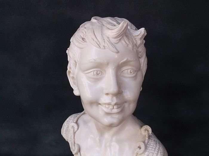 A LARGE RESIN BUST OF A YOUNG BOY ON A PLINTH SIGNED A. SANTINI - TOP CLASS !!!