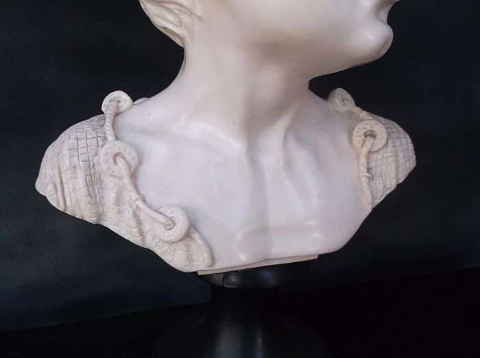 A LARGE RESIN BUST OF A YOUNG BOY ON A PLINTH SIGNED A. SANTINI - TOP CLASS !!!