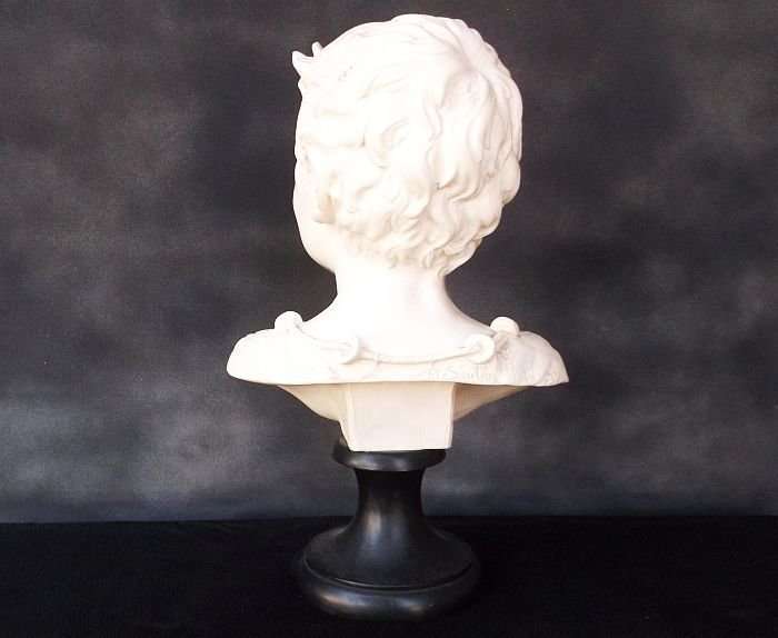 A LARGE RESIN BUST OF A YOUNG BOY ON A PLINTH SIGNED A. SANTINI - TOP CLASS !!!