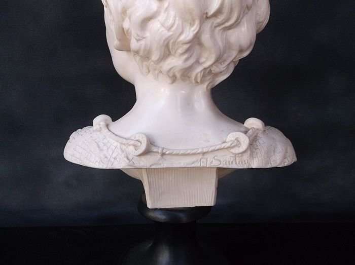 A LARGE RESIN BUST OF A YOUNG BOY ON A PLINTH SIGNED A. SANTINI - TOP CLASS !!!