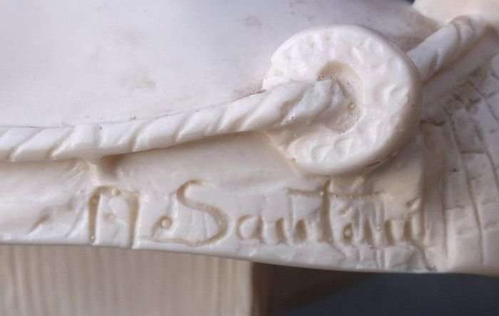 A LARGE RESIN BUST OF A YOUNG BOY ON A PLINTH SIGNED A. SANTINI - TOP CLASS !!!