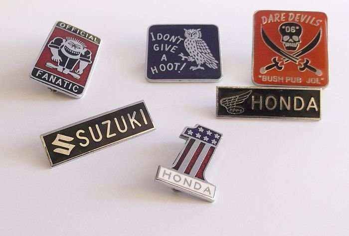 A COOL LOT OF SIX BIKER BADGES ...GOOD QUALITY ....ALL INTACT ....BID FOR THE LOT