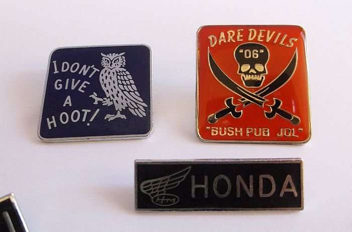 A COOL LOT OF SIX BIKER BADGES ...GOOD QUALITY ....ALL INTACT ....BID FOR THE LOT