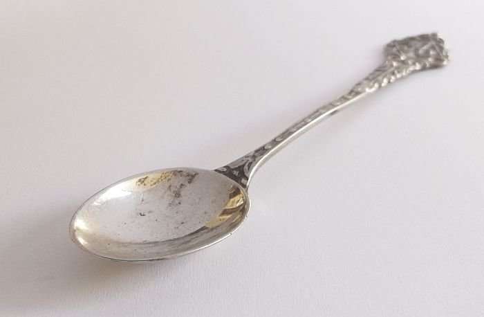 AN OLD DUTCH SILVER TEASPOON WITH THE LETTER ""A""