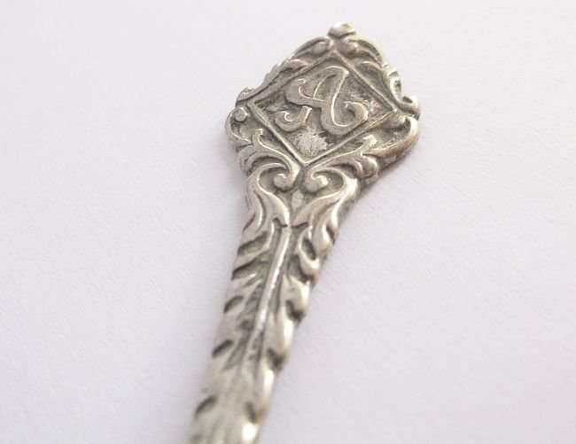 AN OLD DUTCH SILVER TEASPOON WITH THE LETTER ""A""
