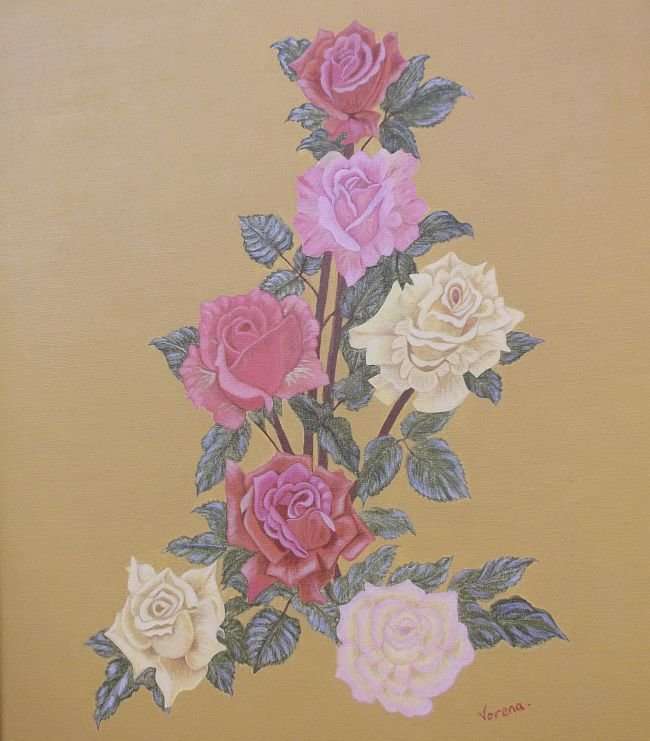 AN ORIGINAL OIL ON BOARD SIGNED BY THE ARTIST VERENA DEPICTING GORGEOUS ROSES ...WOW !!!