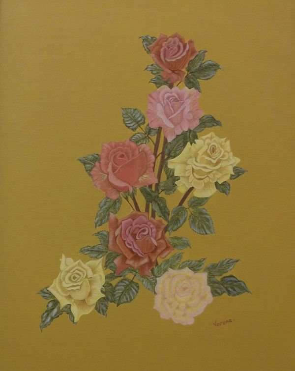 AN ORIGINAL OIL ON BOARD SIGNED BY THE ARTIST VERENA DEPICTING GORGEOUS ROSES ...WOW !!!
