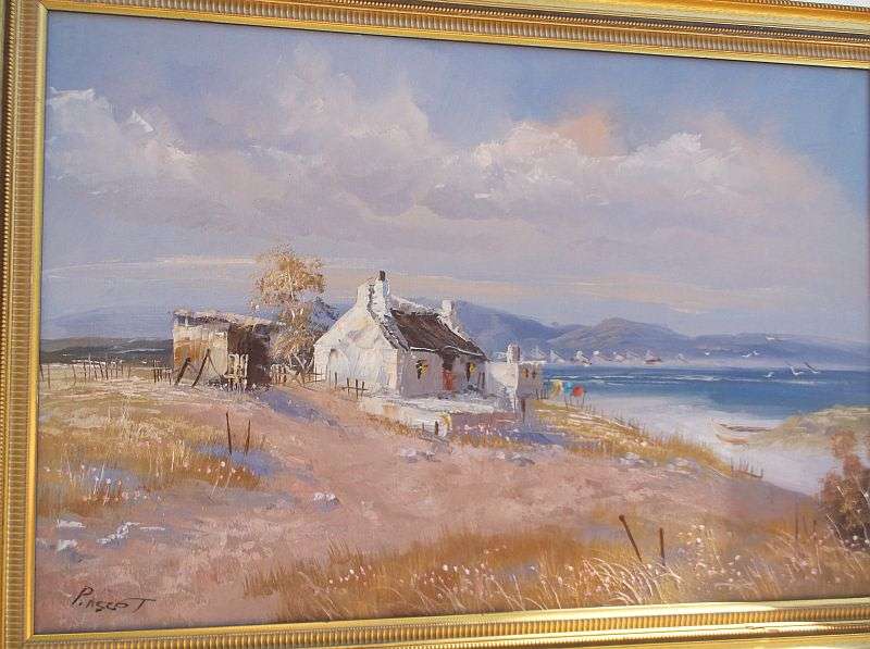 ASEMROWEND !! ORIGINAL OIL ON BOARD OF A SEASCAPE BY KNOWN SA ARTIST PAUL ASCOT ....GREAT WORK !!!