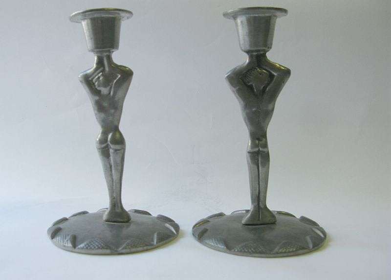SO SWEET !! AN EARLIER PAIR OF CARROL BOYES ""MAN AND WOMAN"" CANDLE STICKS...MUST SEE !! LOVE IT !!
