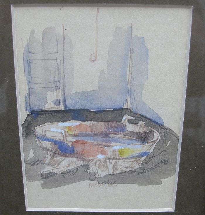 WOW !! AN ORIGINAL MINIATURE WATERCOLOR BY KNOWN ARTIST MAUREEN BRINK AKA MONE ...GOOGLE THE ARTIST