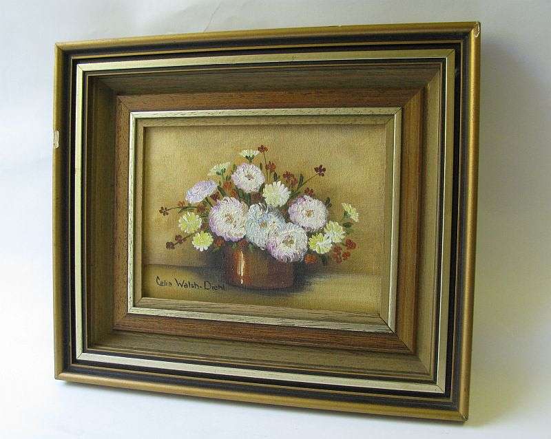 WOW !! AN ORIGINAL OIL ON BOARD PAINTING DEPICTING A FLORAL ARRANGEMENT BY CELIA WALSH-DIEHL