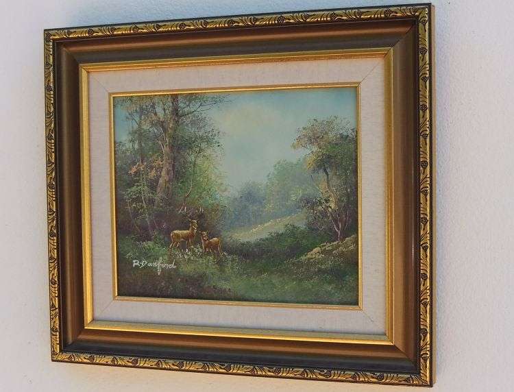 AN OUTSTANDING ORIGINAL OIL ON BOARD SIGNED R DANFORD DEPICTING A FORREST WITH DEER !! WOW !!