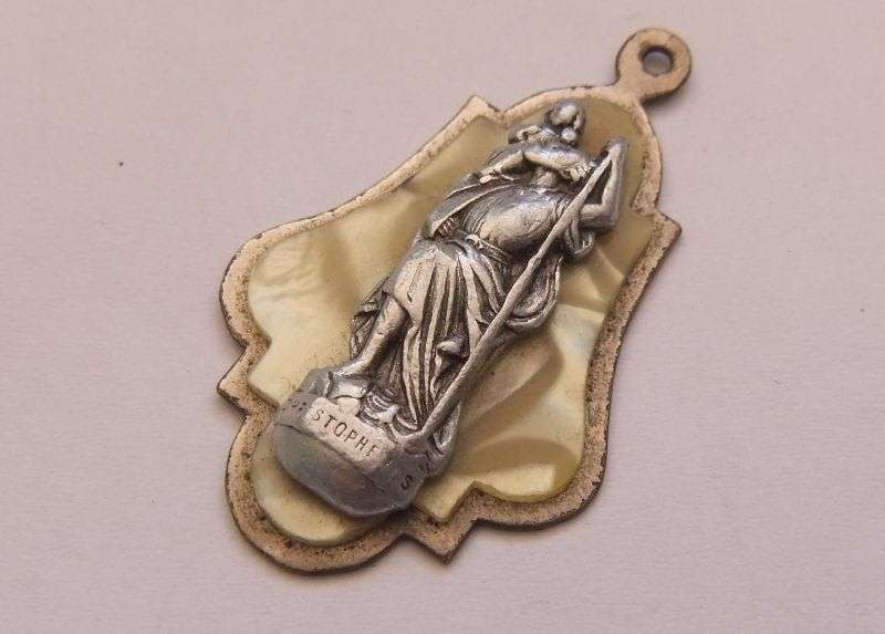 A DECORATIVE VINTAGE ALLOY METAL ST CHRISTOPHER MEDALLION / PENDANT MADE IN GERMANY