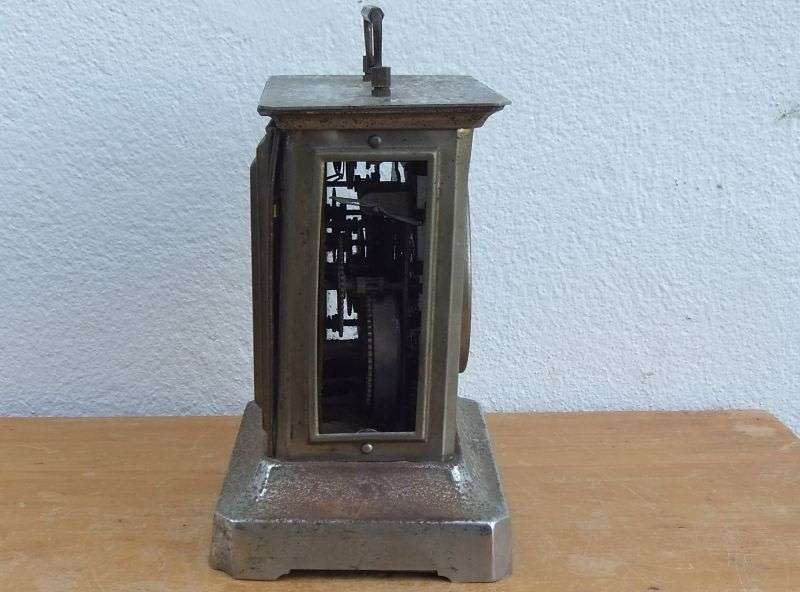 A COOL RUSTIC LOOKING OLD CARRIAGE CLOCK FOR DECORATION OR REPAIR ...WITH ORIGINAL KEY !! SWEET !!