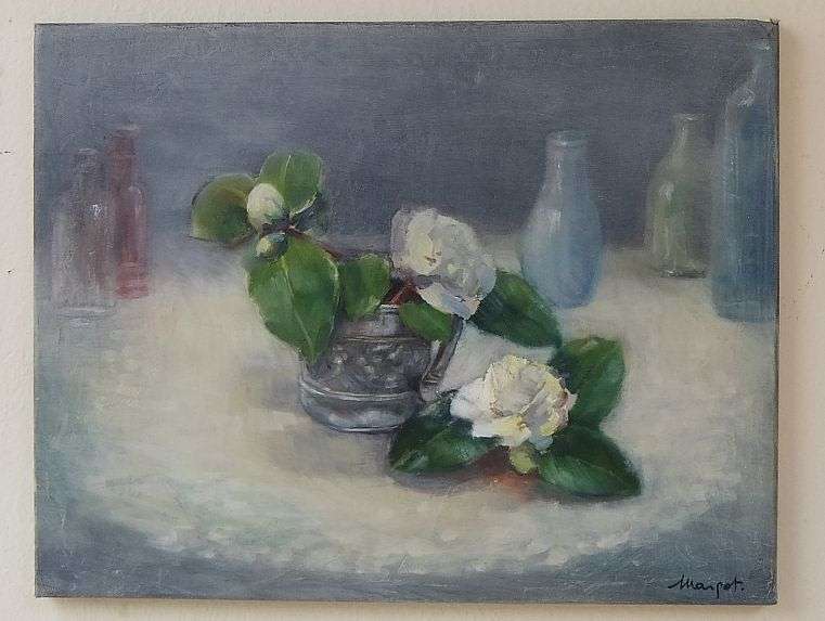 AN OUTSTANDING ORIGINAL OIL ON STRETCHED CANVAS STILL LIFE SIGNED BY THE ARTIST !! WOW !!