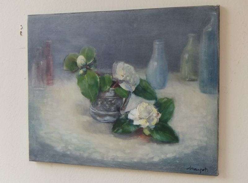 AN OUTSTANDING ORIGINAL OIL ON STRETCHED CANVAS STILL LIFE SIGNED BY THE ARTIST !! WOW !!