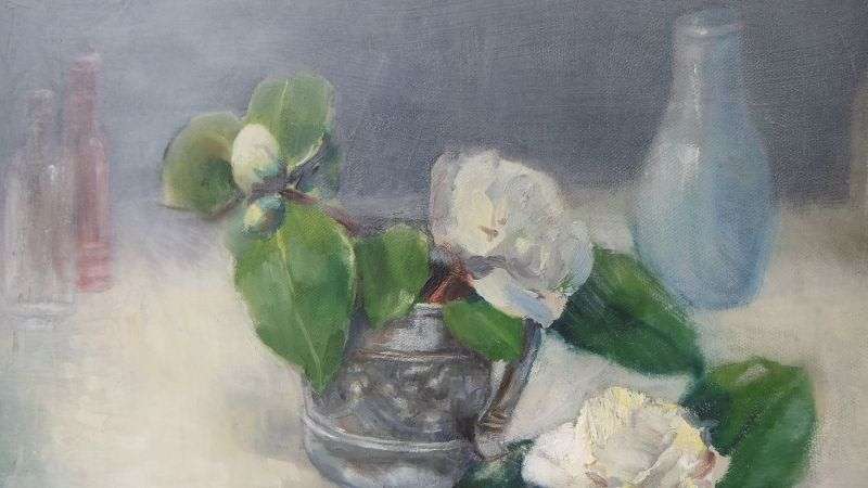 AN OUTSTANDING ORIGINAL OIL ON STRETCHED CANVAS STILL LIFE SIGNED BY THE ARTIST !! WOW !!