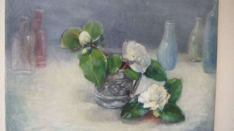 AN OUTSTANDING ORIGINAL OIL ON STRETCHED CANVAS STILL LIFE SIGNED BY THE ARTIST !! WOW !!