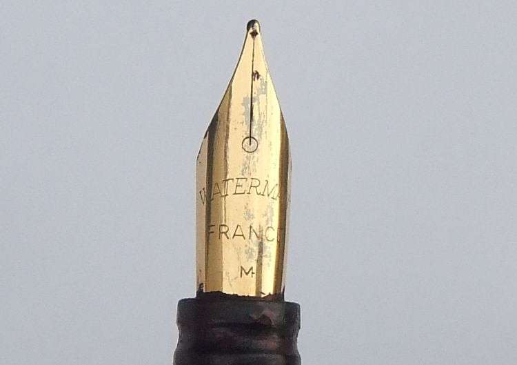 AN ULTRA CLASSY VINTAGE FRENCH MADE WATERMANS FOUNTAIN PEN WITH SOLID WALNUT DESK PIECE !!