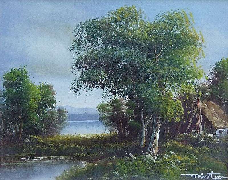 A Vintage original oil on board depicting a tranquil river scene signed by the artist ...Stunning !!